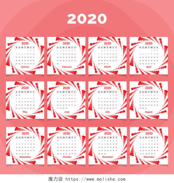 红色2020日历矢量素材